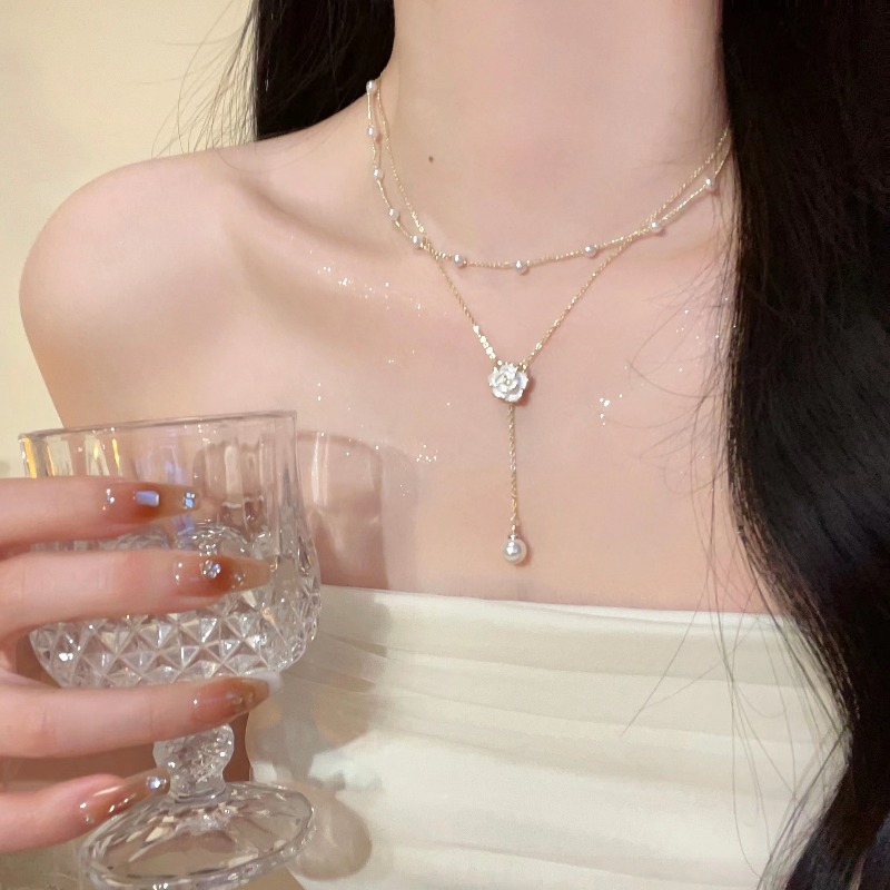Y2K Double Layer Camellia Flow - Layered Pendant Necklace Aesthetic review and price