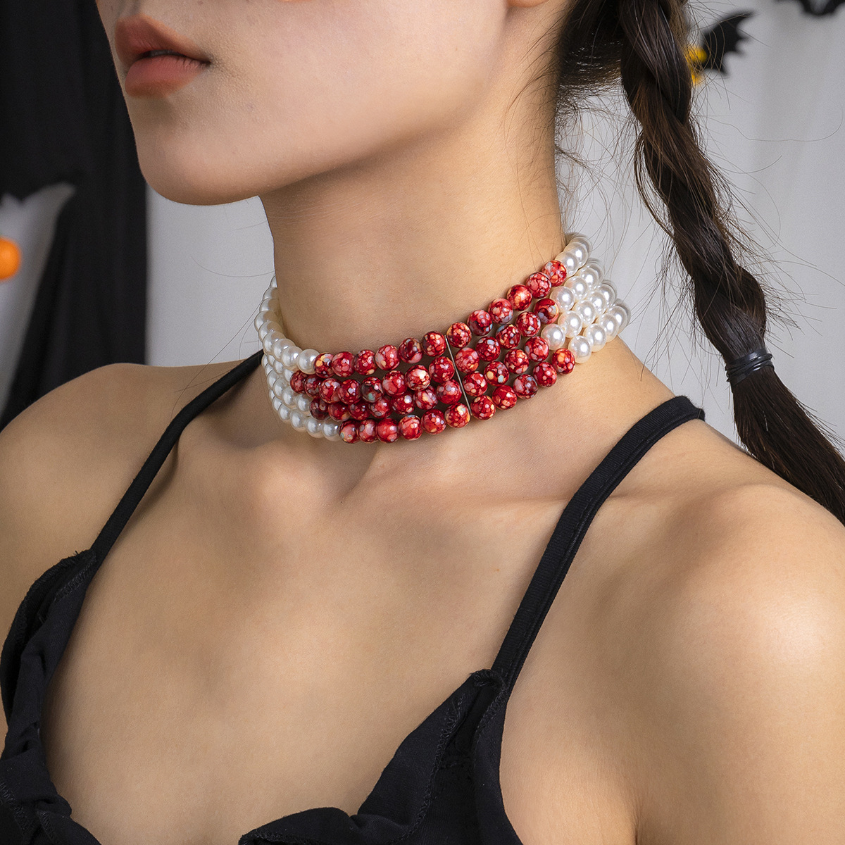 Multilayer Vintage Red Blood P - Pearl Choker Necklace Vintage review and price