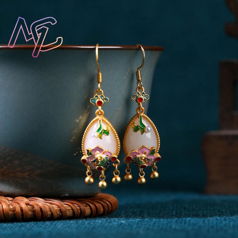 Natural Jade Flower Earrings C - Earrings review and price