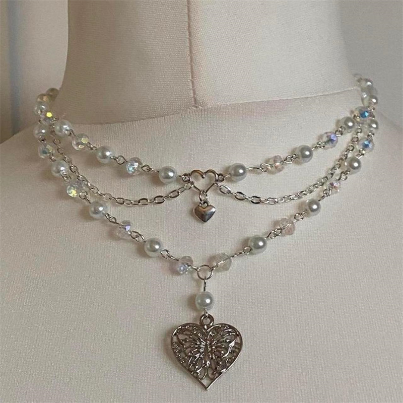 Butterfly Heart Pearls Necklac - Pearl Choker Necklace Vintage review and price