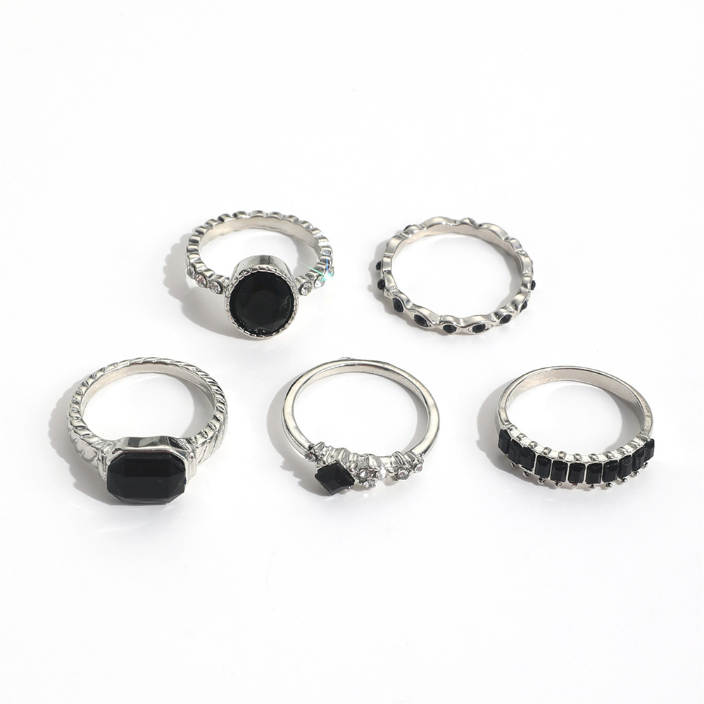 Retro Black Crystal Stone Ring - Vintage Punk Knuckle Rings Set review and price
